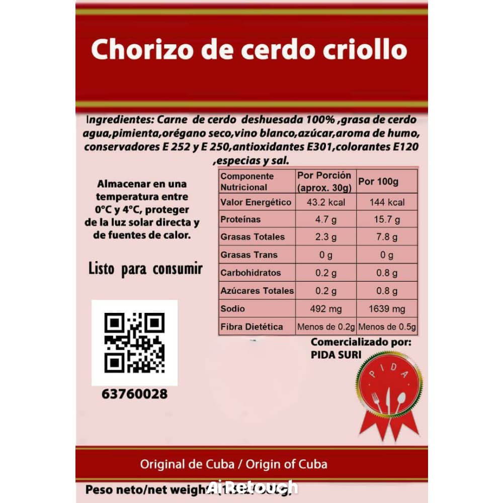 Chorizo de cerdo criollo Pida (680 g / 1.5 lb) - Miniatura 2