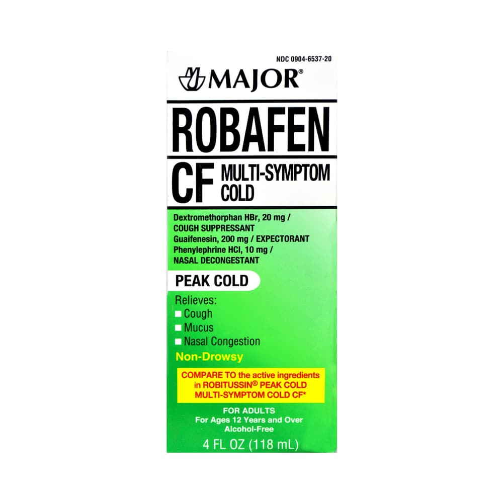 Robafen CF. Dextrometorfano bromidrato 20 mg + Guaifenesina 200 mg + Fenilefrina 10 mg Major (118 ml / 4 fl oz) - Miniatura 3