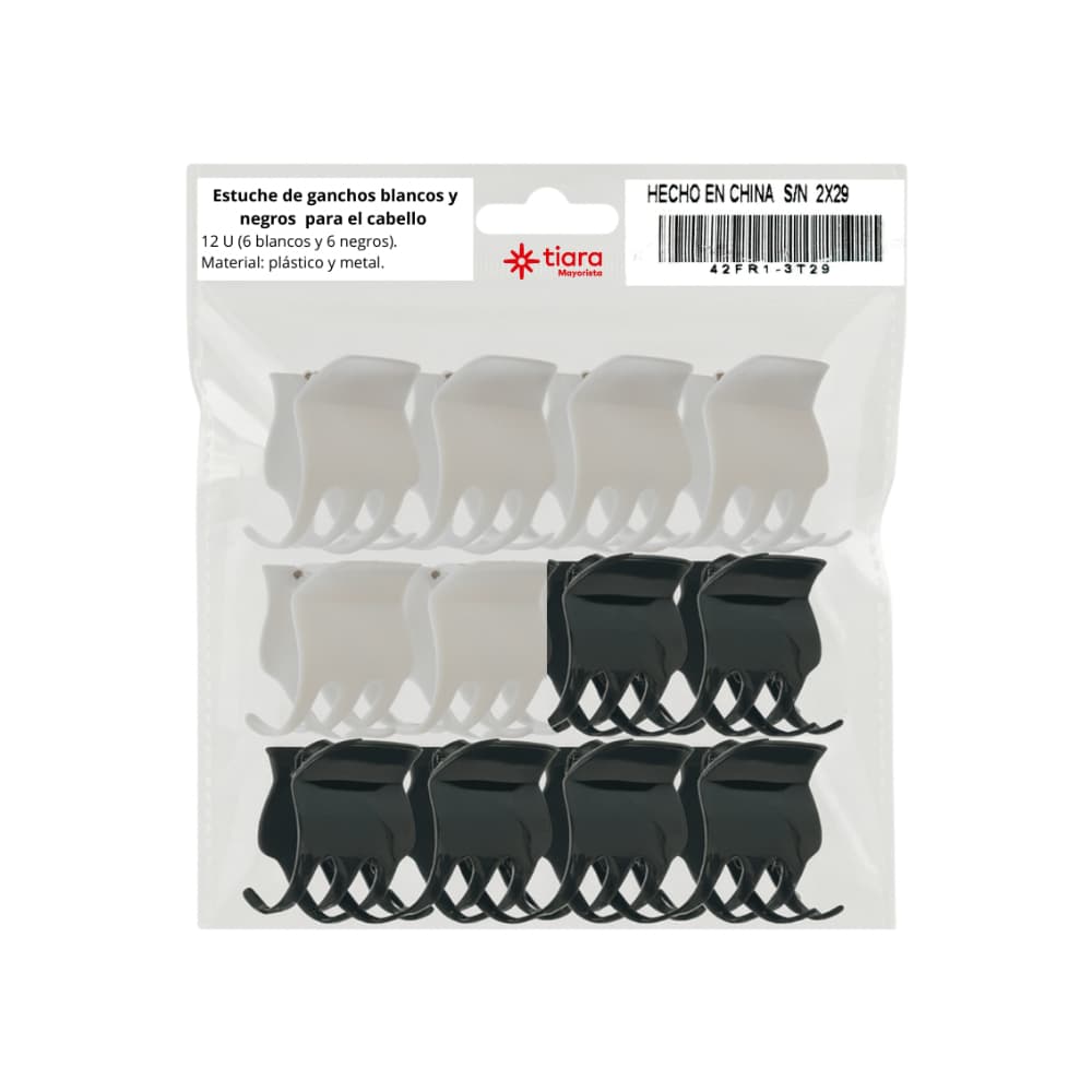 Estuche de ganchos blancos y negros para el cabello Tiara (12 U) - Miniatura 2