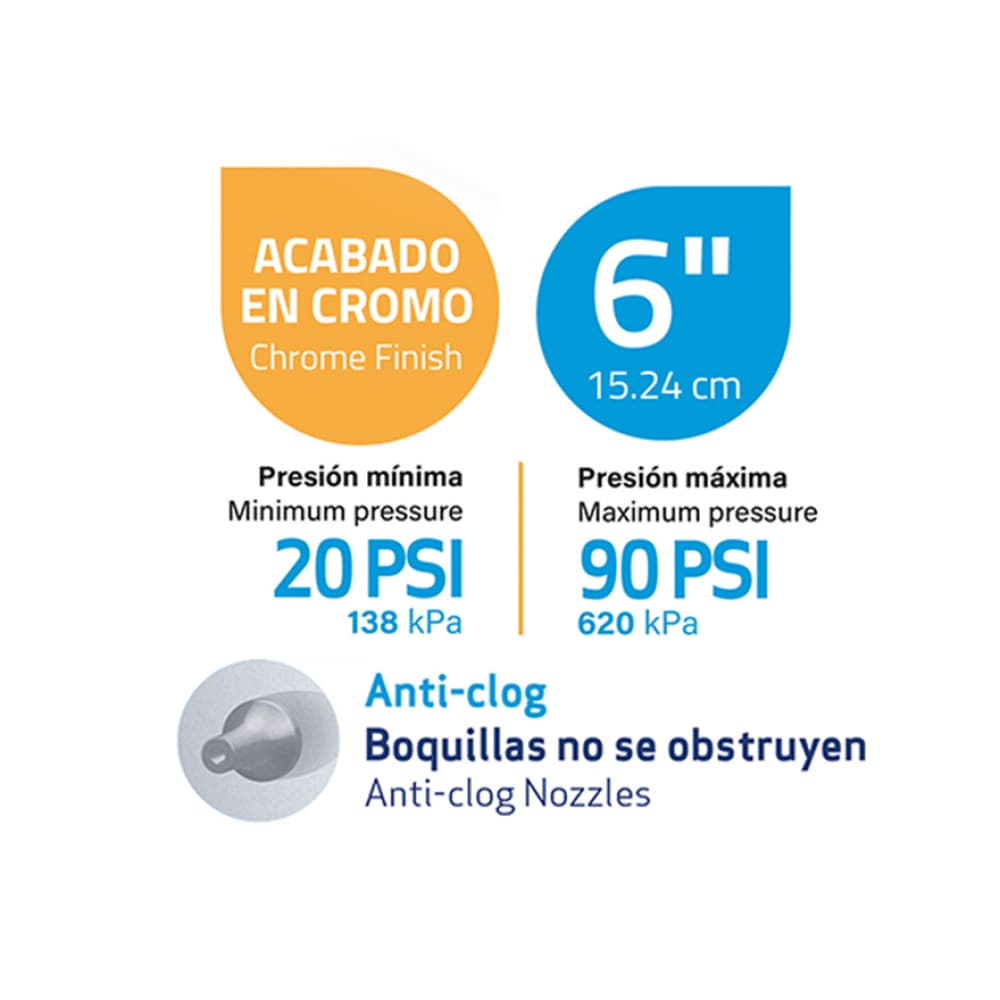 Regadera redonda para ducha de 6". Tipo lluvia acabado cromado Griven - Miniatura 2