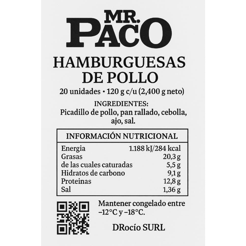 Hamburguesas de pollo Mr. Paco (20 x 120 g / 4.23 oz) - Miniatura 3