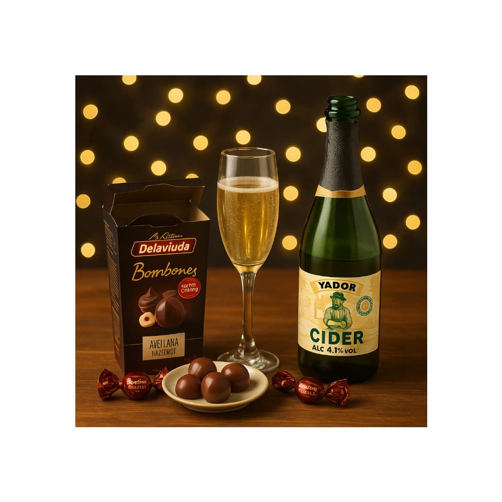 Combo de Sidra + chocolate Milka + bombones rellenos con almendras + almendras rellenas de turrón - Miniatura 4