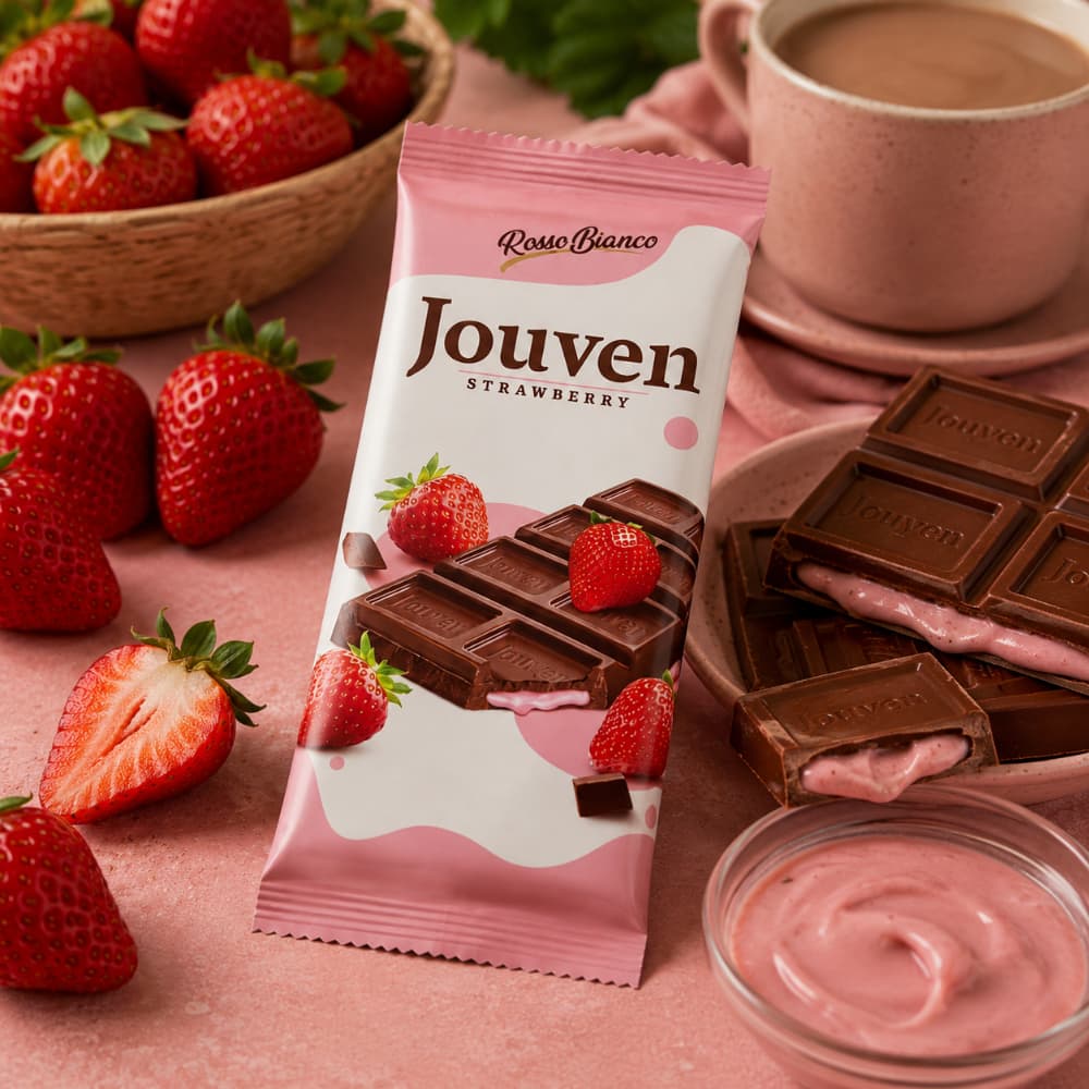 Tableta de chocolate rellena de crema de fresa Jouven Rosso Bianco (50 g / 1.76 oz) - Miniatura 4