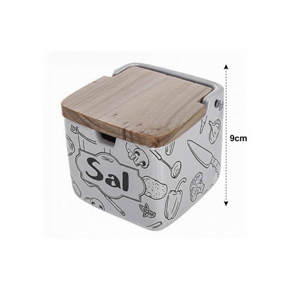 Salero de cerámica con tapa de madera Casa y Menaje - Miniatura 2