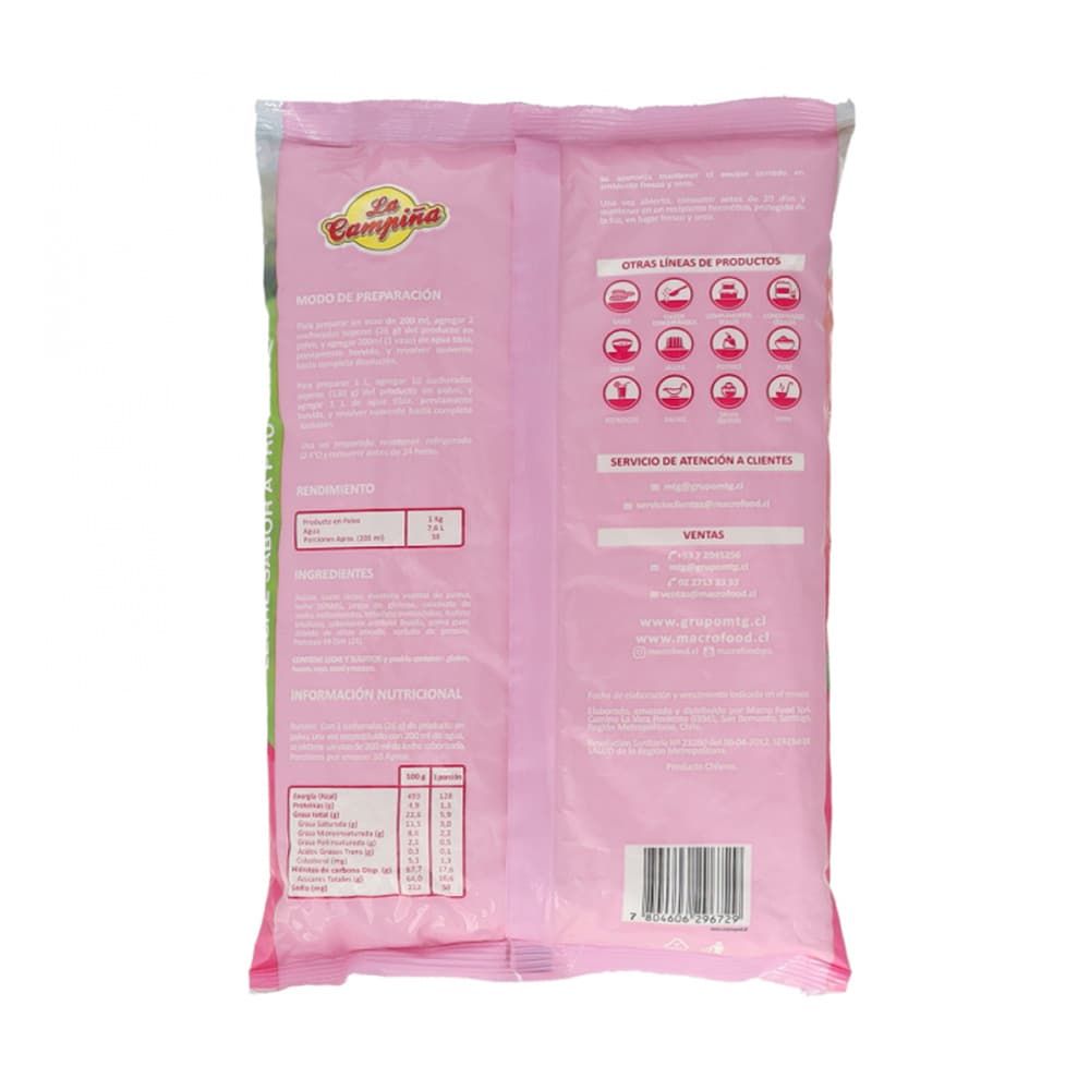 Leche en polvo sabor frutilla -fresa- Macro Food (1 kg / 2.2 lb) - Miniatura 2