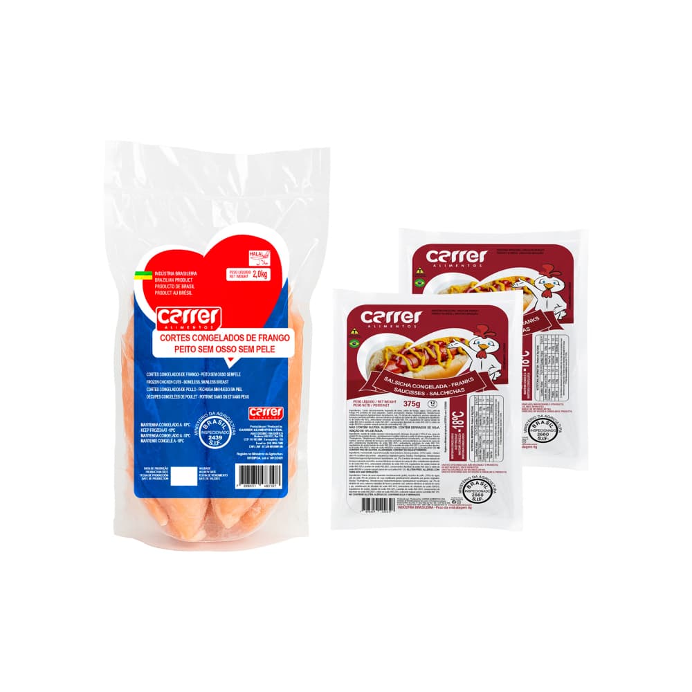 Pechuga de pollo sin piel y sin hueso Carrer 2 kg + Salchichas de pollo Carrer 2 x 375g - Imagen 1