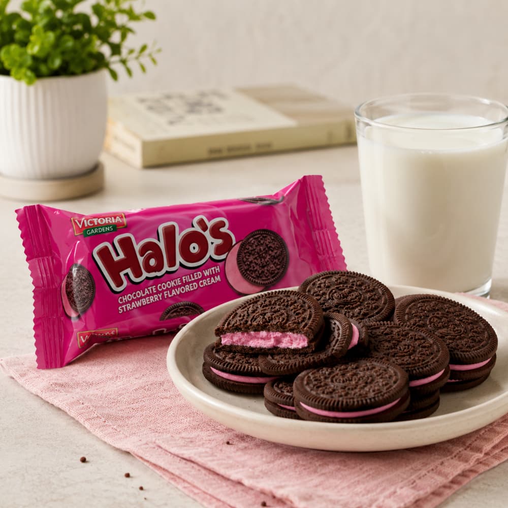 Galletas de chocolate rellenas con crema sabor fresa Victoria Garden Halo’s (12 x 30 g) - Miniatura 4