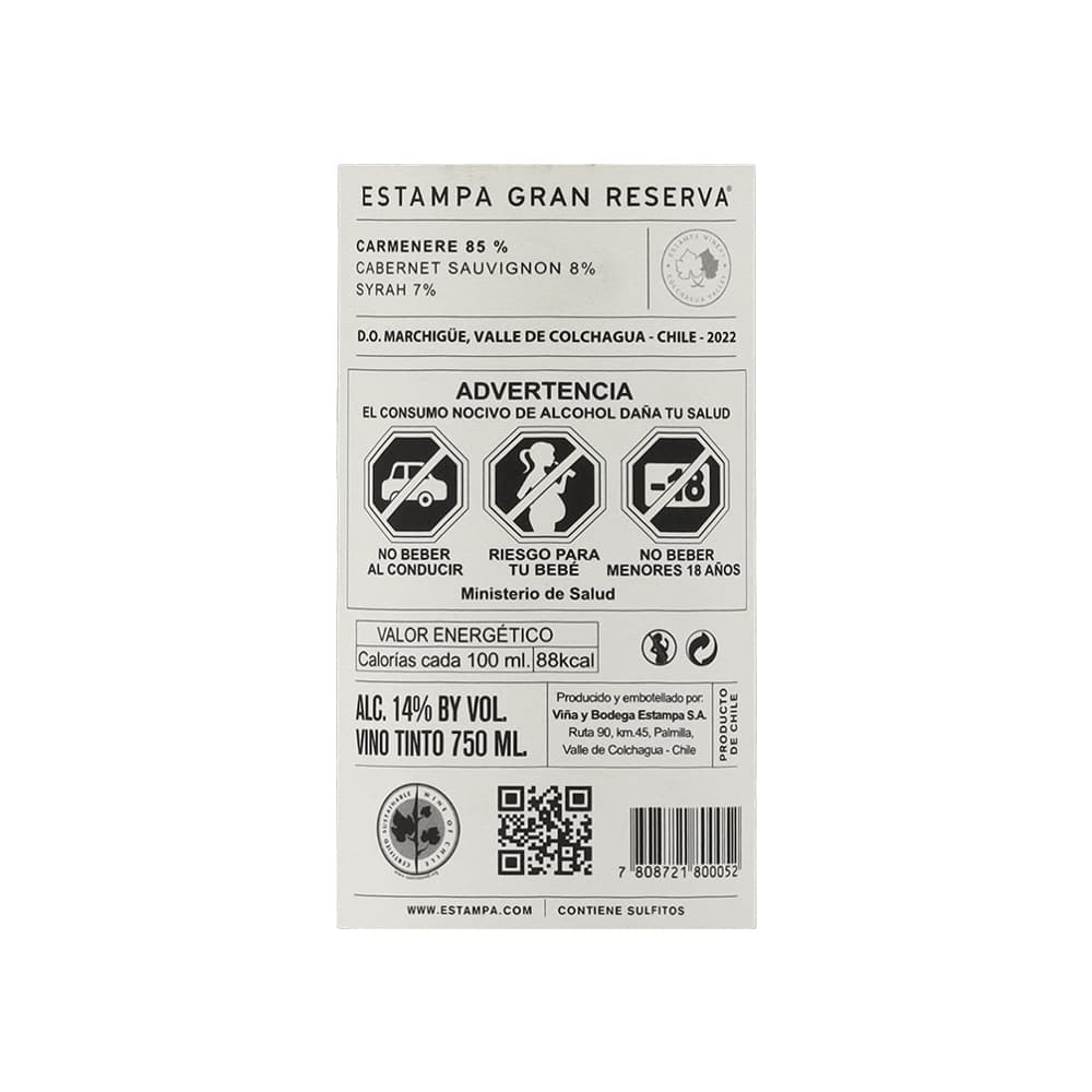 Vino tinto Carmenere Gran Reserva Estampa (750 ml) - Miniatura 3