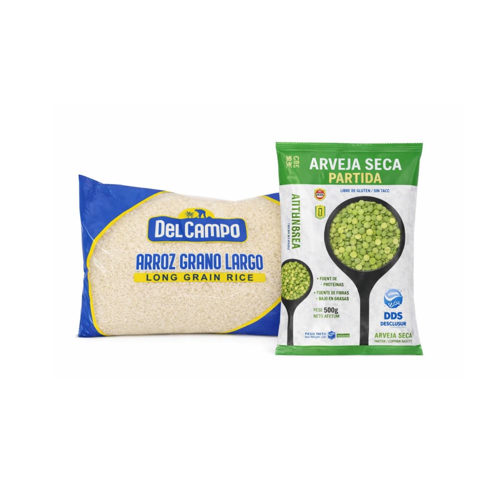 Arroz de grano largo Del Campo (2.27 kg / 5 lb) + Chícharos verdes partidos DDS Desdelsur (500 g / 1.10 lb) - Miniatura 1