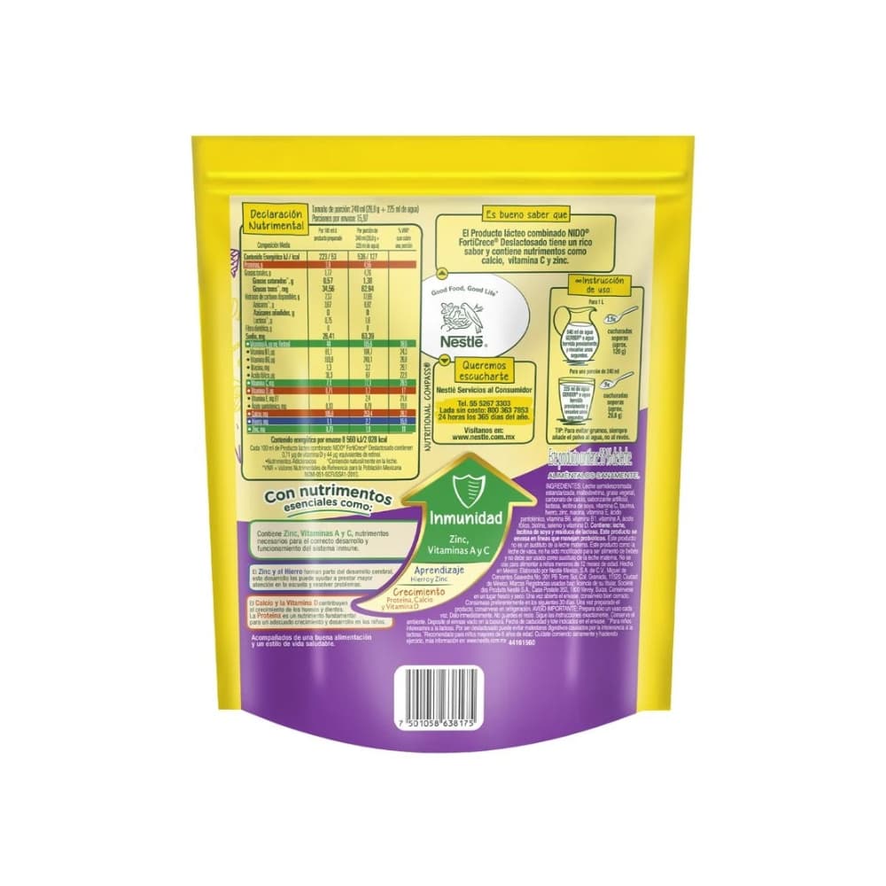 Producto lácteo en polvo combinado deslactosado Forti Crece Nestlé Nido (460 g / 1 lb) - Miniatura 2