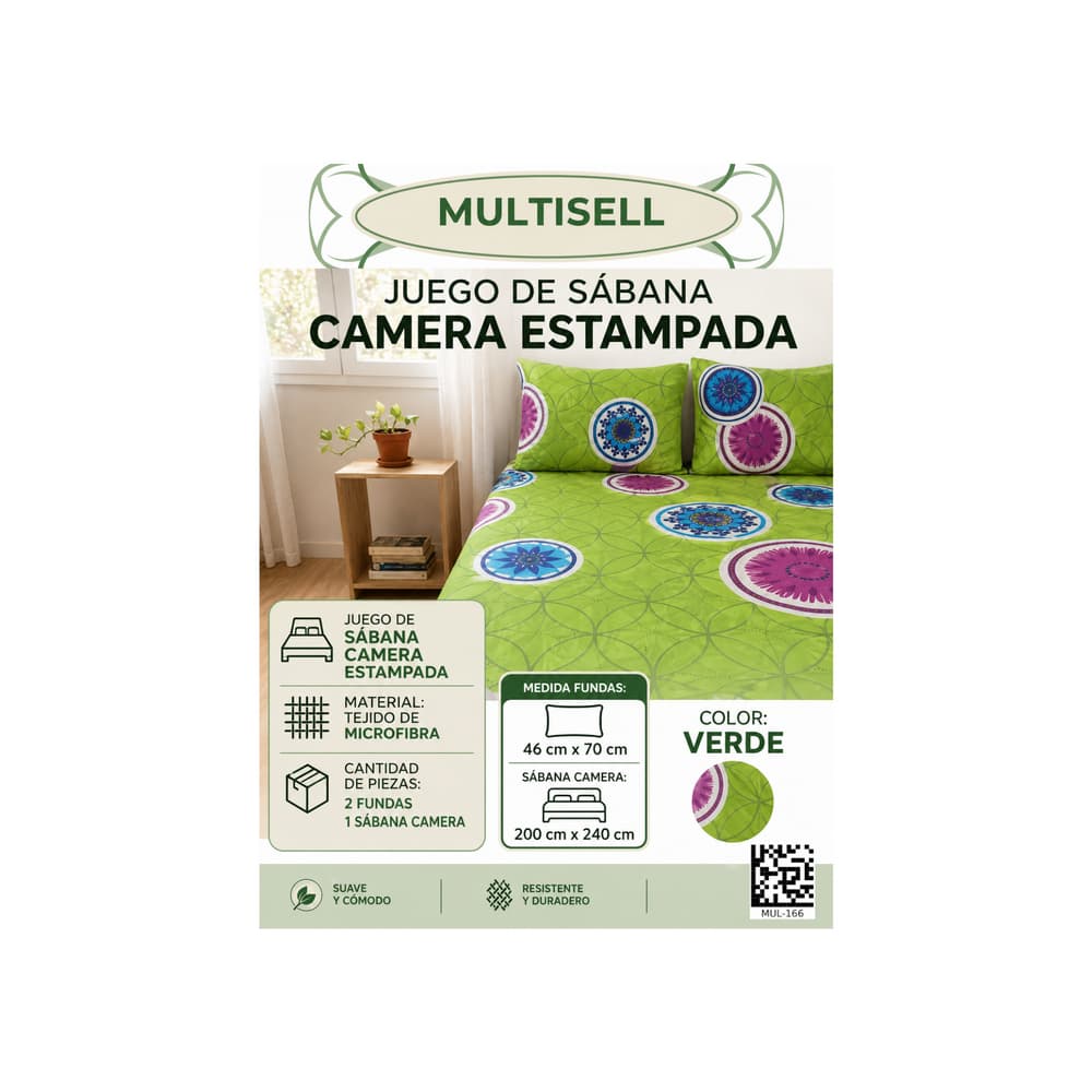 Juego de 3 piezas de sábanas estampadas color verde Multisell - Miniatura 4