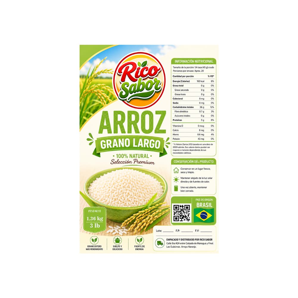 Arroz grano largo Rico Sabor (1.36 kg / 3 lb) - Miniatura 2