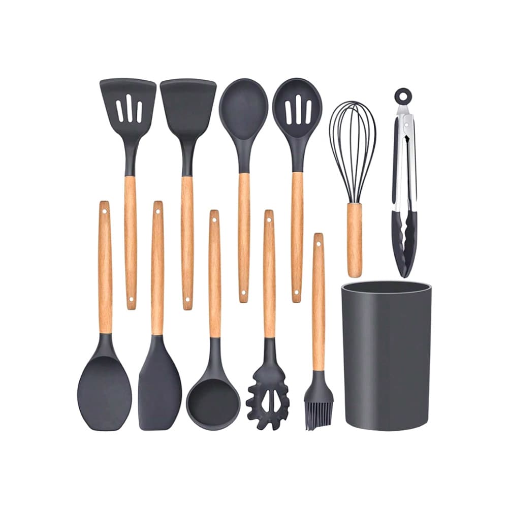 Set de utensilios de cocina de silicona con mango de madera color gris Kitchen & Dining - Miniatura 3