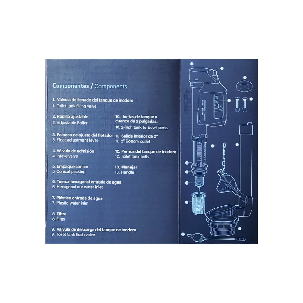 Juego completo de repuesto - herrajes - para tanque de inodoro descraga de 2" Griven - Miniatura 4