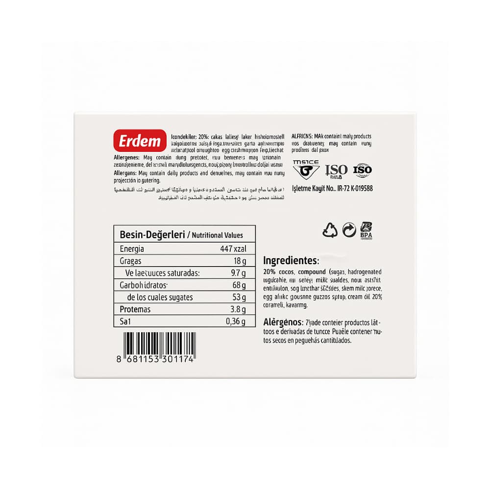 Barra de nougat con caramelo y chocolate Erdem (24 x 20 g) - Miniatura 3