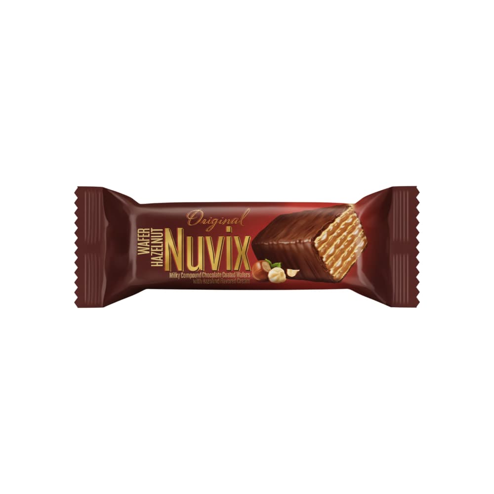 Oblea rellena de crema de avellana y cobertura de chocolate Nuvix Hazal (35 g / 1.23 oz) - Imagen 1