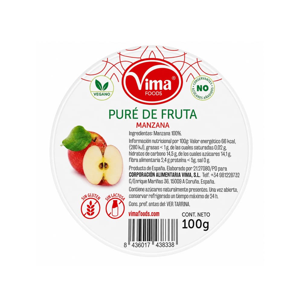Puré de fruta manzana Vima Foods (100 g / 3.53 oz) - Miniatura 2