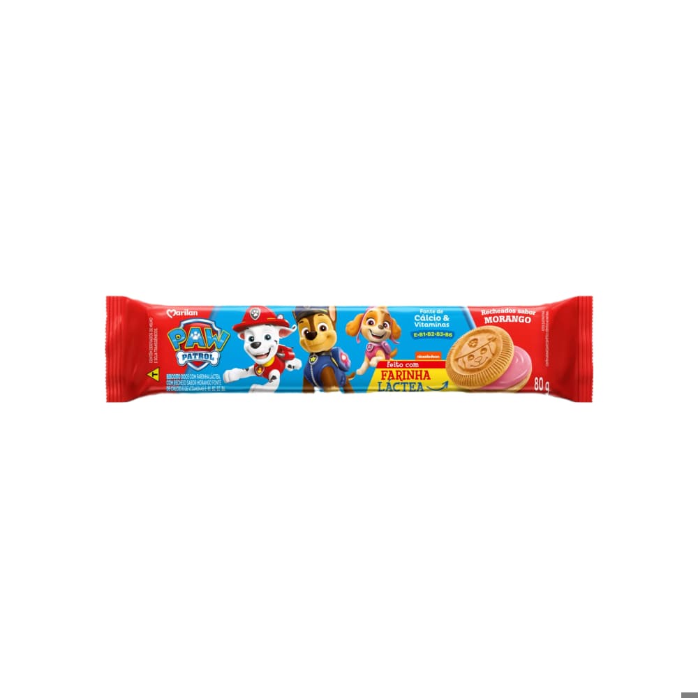 Galleta dulce sabor vainilla con relleno sabor a fresa Paw Patrol Marilan (80 g / 2,82 oz) - Imagen 1