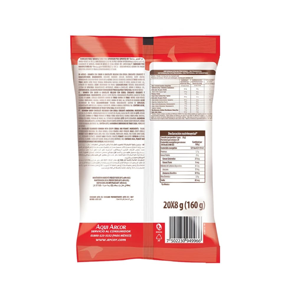 Bombón sabor chocolate relleno de cereal crujiente y maní Nikolo Stick Arcor (20 x 8 g ) - Miniatura 6