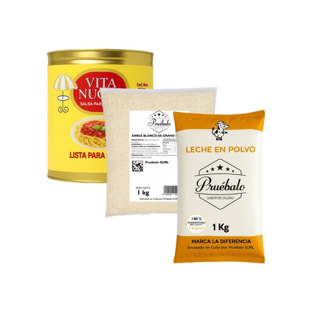Salsa de tomate para pastas Vita Nuova + Leche en polvo Prúebalo + Arroz blanco de grano largo Pruébalo - Imagen 1