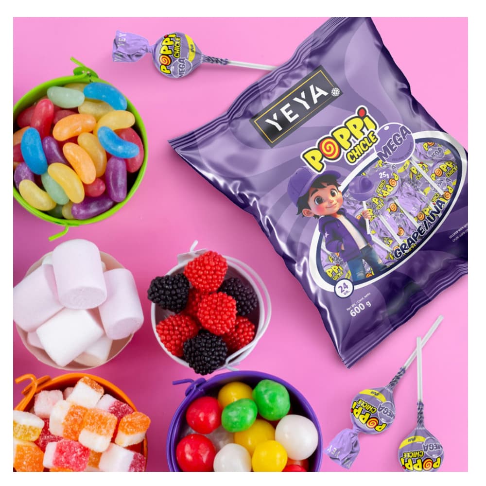 Chupa chupas con relleno de chicle sabor uva Yeya (3 x 600 g / 1.32 lb) - Miniatura 3