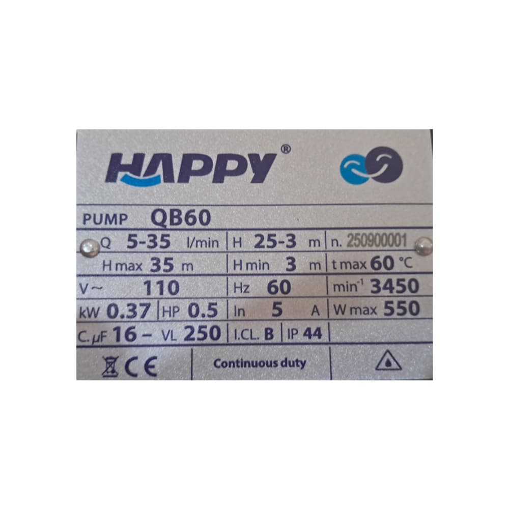 Bomba de agua periférica 1" HAPPY QB60 (0.5 HP) - Miniatura 4
