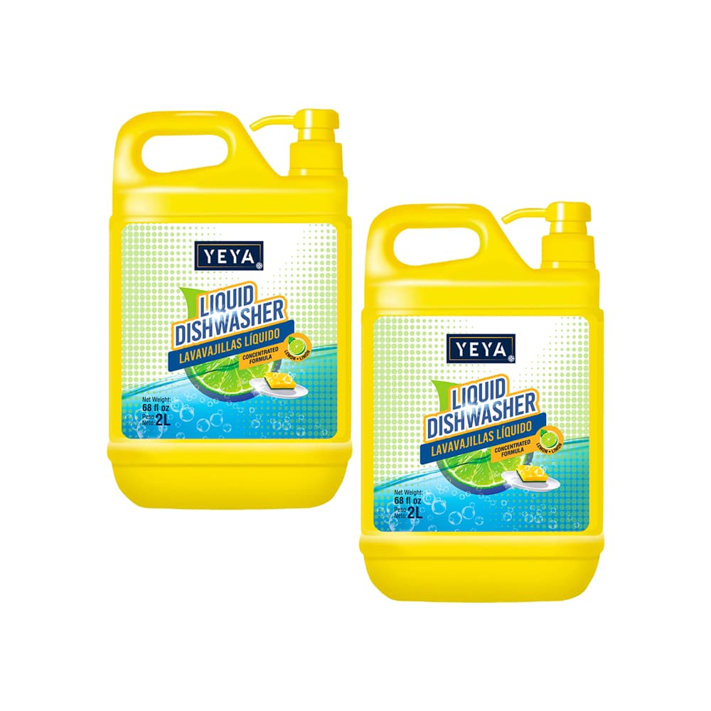 Lavavajillas líquido con aroma a limón fórmula concentrada YEYA (2 x 2 L) - Imagen 1