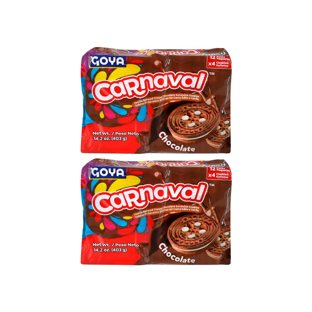 Galletas de chocolate rellenas con crema sabor a vainilla Carnaval Goya (2 x 403 g/ 14.2 oz) - Imagen 1