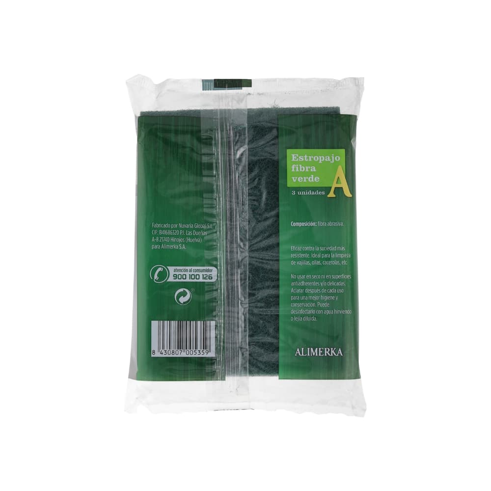 Estropajo de fibra verde Alimerka (3 U) - Miniatura 2