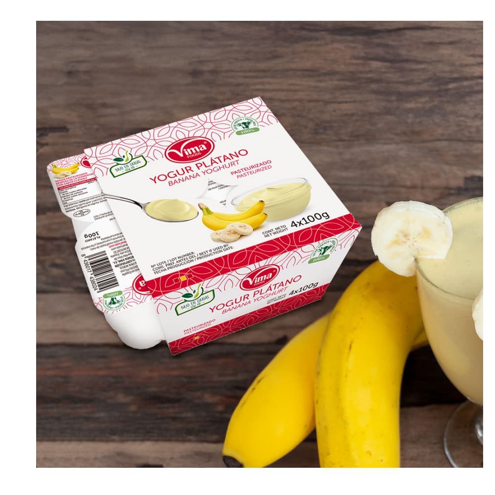 Yogurt sabor plátano Vima Foods (4 x 100 g / 3.52 oz) - Miniatura 2