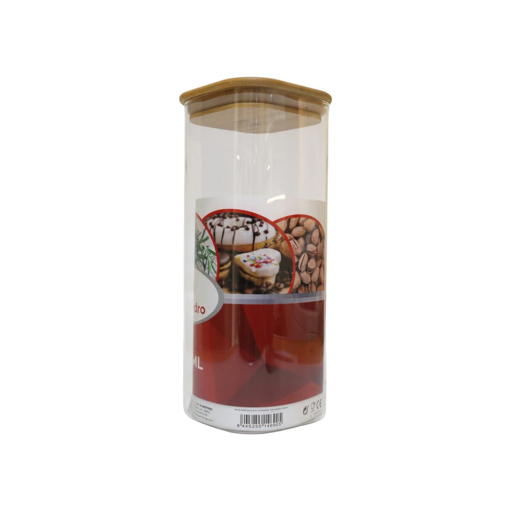 Envase - Recipiente - de borosilicato cuadrado con tapa de bambú de 1800 ml - Miniatura 4