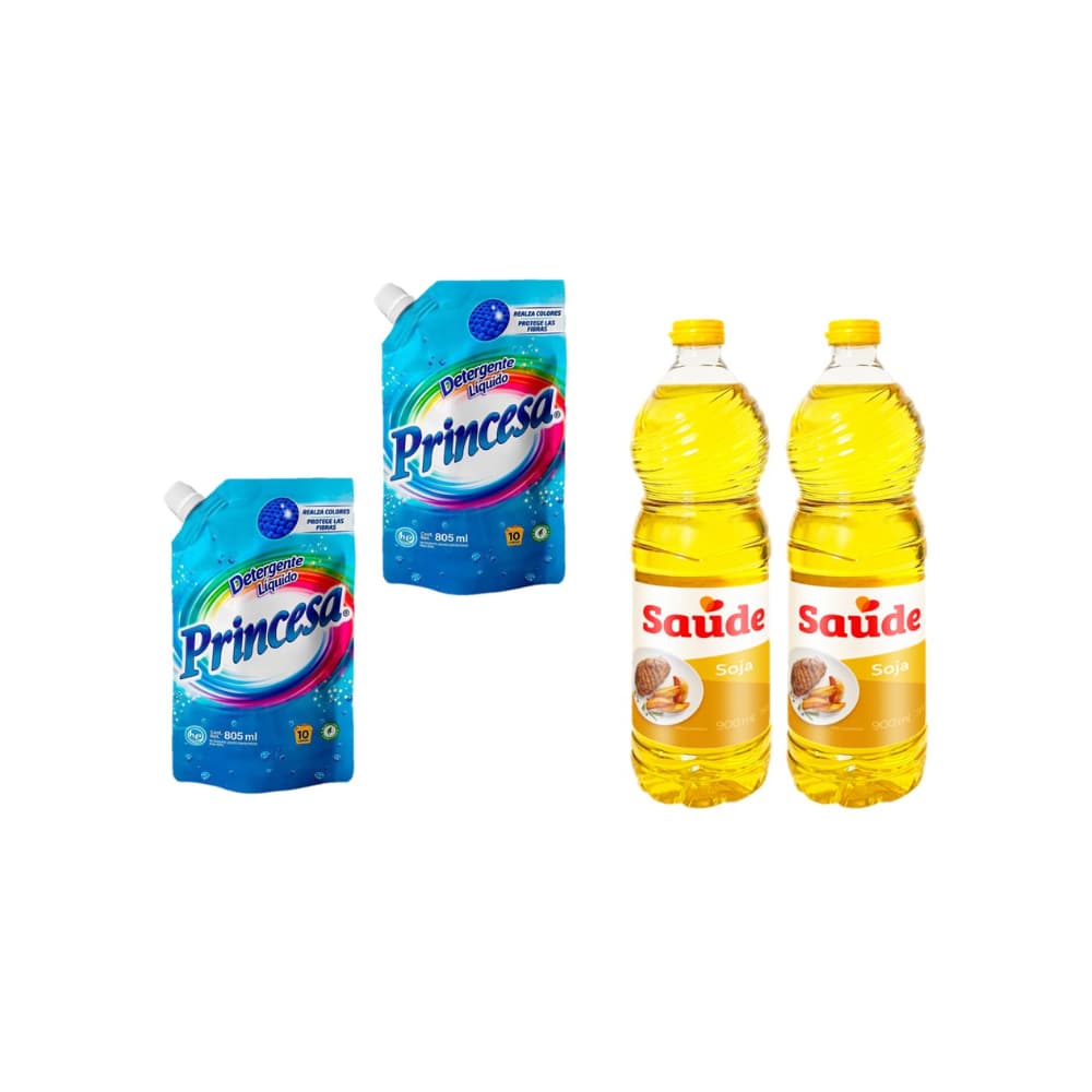 Aceite de soya Saude (900 ml) y Detergente liquido Princesa (805 ml) - Imagen 1