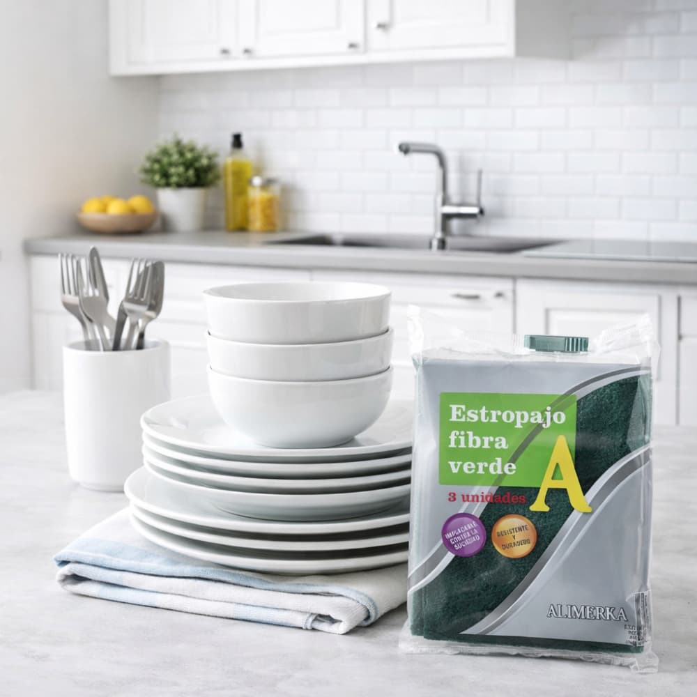 Estropajo de fibra verde Alimerka (3 U) - Miniatura 3