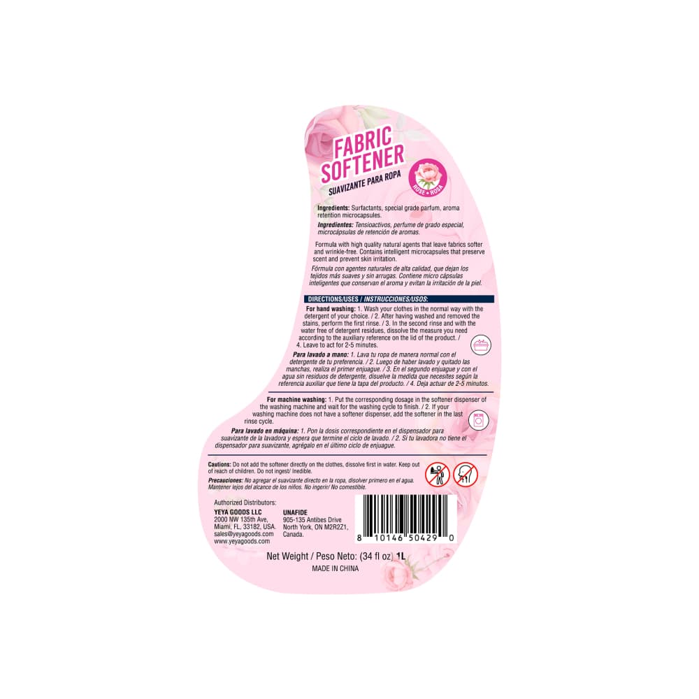 Suavizante para ropa con aroma a rosa YEYA (4 x 1 L) - Miniatura 3