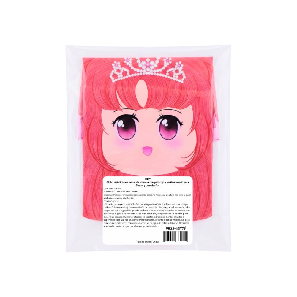 Globo metálico con forma de princesa con pelo rojo y vestido rosado para fiestas y cumpleaños DBCY - Miniatura 2