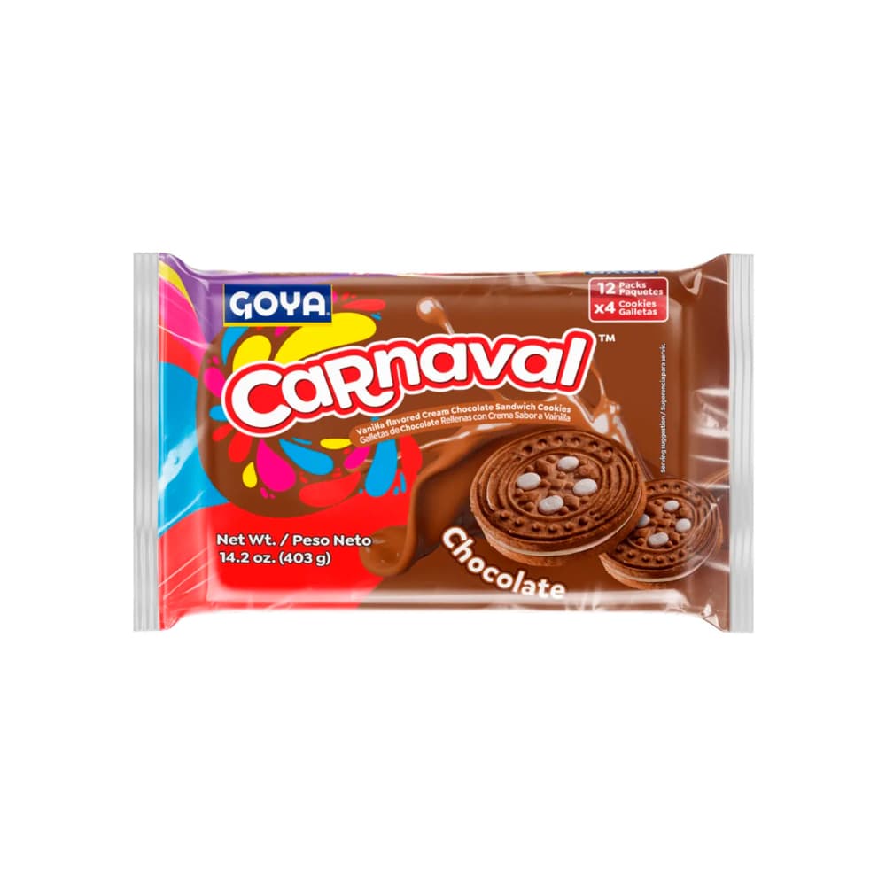 Galletas de chocolate rellenas con crema sabor a vainilla Carnaval Goya (403 g / 14.2 oz) - Imagen 1