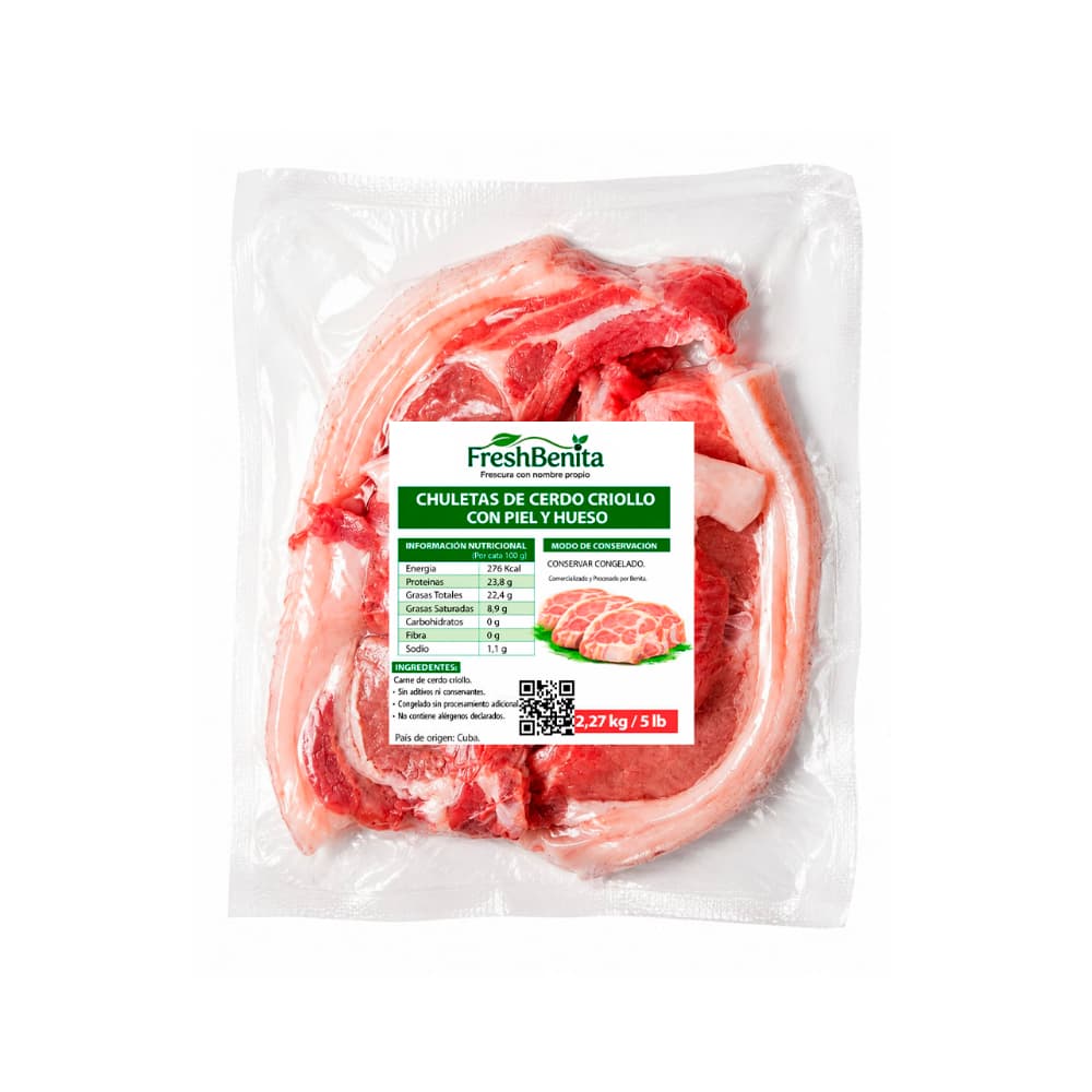 Chuleta de cerdo criollo con piel y hueso FreshBenita (2.27 kg / 5 lb) - Miniatura 1
