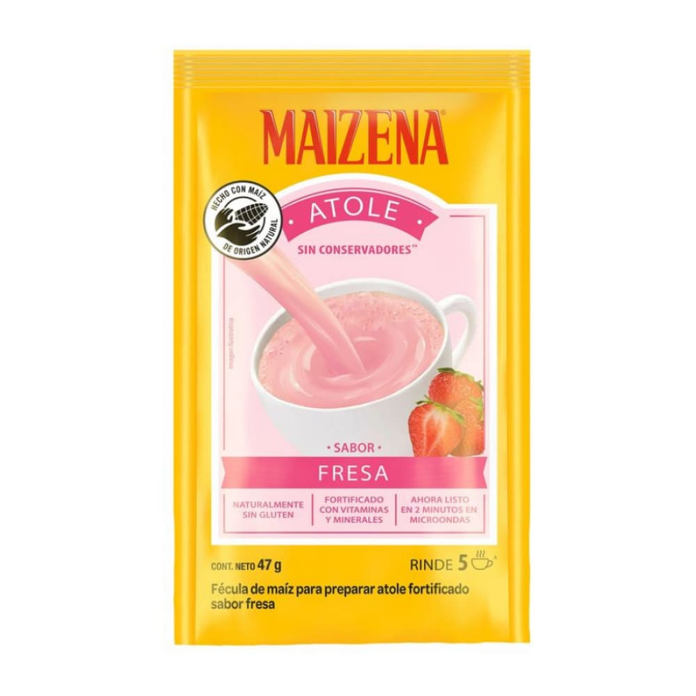 Fécula de maiz para preparar atole fortificado sabor fresa Maizena (47 g / 1.66 oz) - Imagen 1