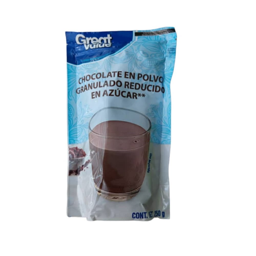 Chocolate en polvo granulado reducido en azúcar Great Value (250 g / 8.8 oz) - Imagen 1