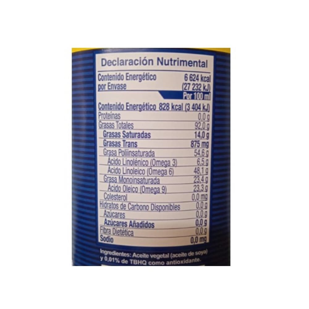 Aceite comestible puro de soya Hysa (800 ml) - Miniatura 2