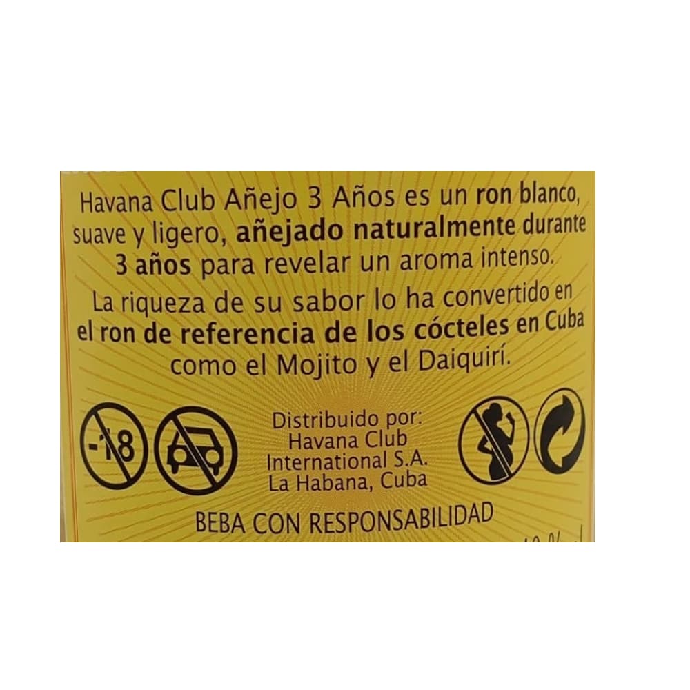 Botella de ron blanco añejo 3 años 40 % vol Havana Club (1 L) - Miniatura 2