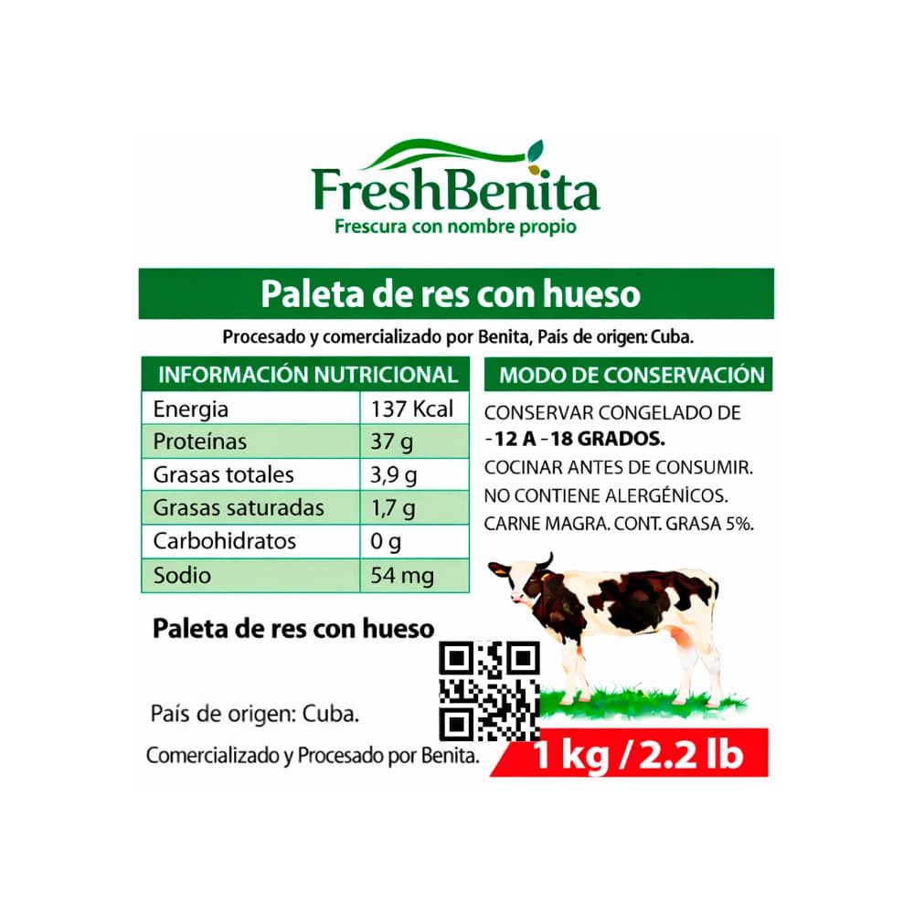Paleta de res con hueso FreshBenita (1 kg / 2.2 lb) - Miniatura 2