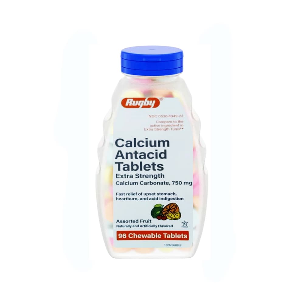 Carbonato de calcio antiácido extrafuerte 750 mg Rugby (96 tabletas masticables) - Imagen 1