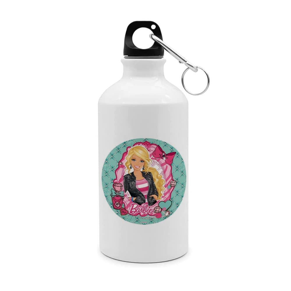 Botella blanca de aluminio con diseño impreso tema Barbie - Imagen 1