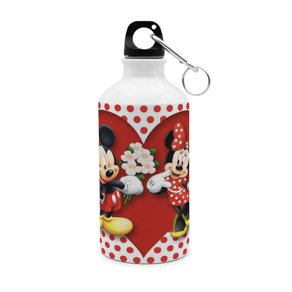 Botella blanca de aluminio con diseño impreso tema Mickey & Minnie - Imagen 1