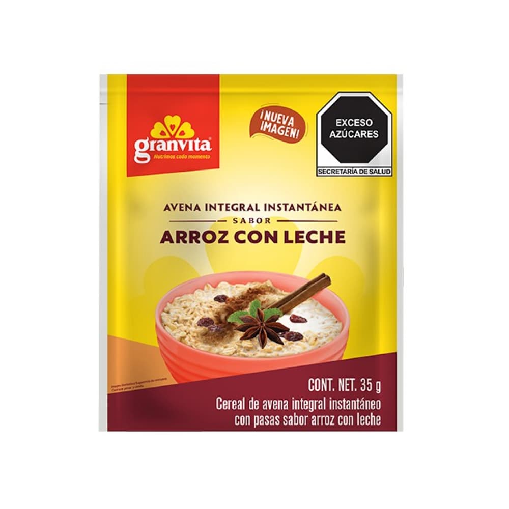 Cereal de avena integral instantáneo con pasas sabor arroz con leche Granvita (35 g / 1.23 oz) - Imagen 1