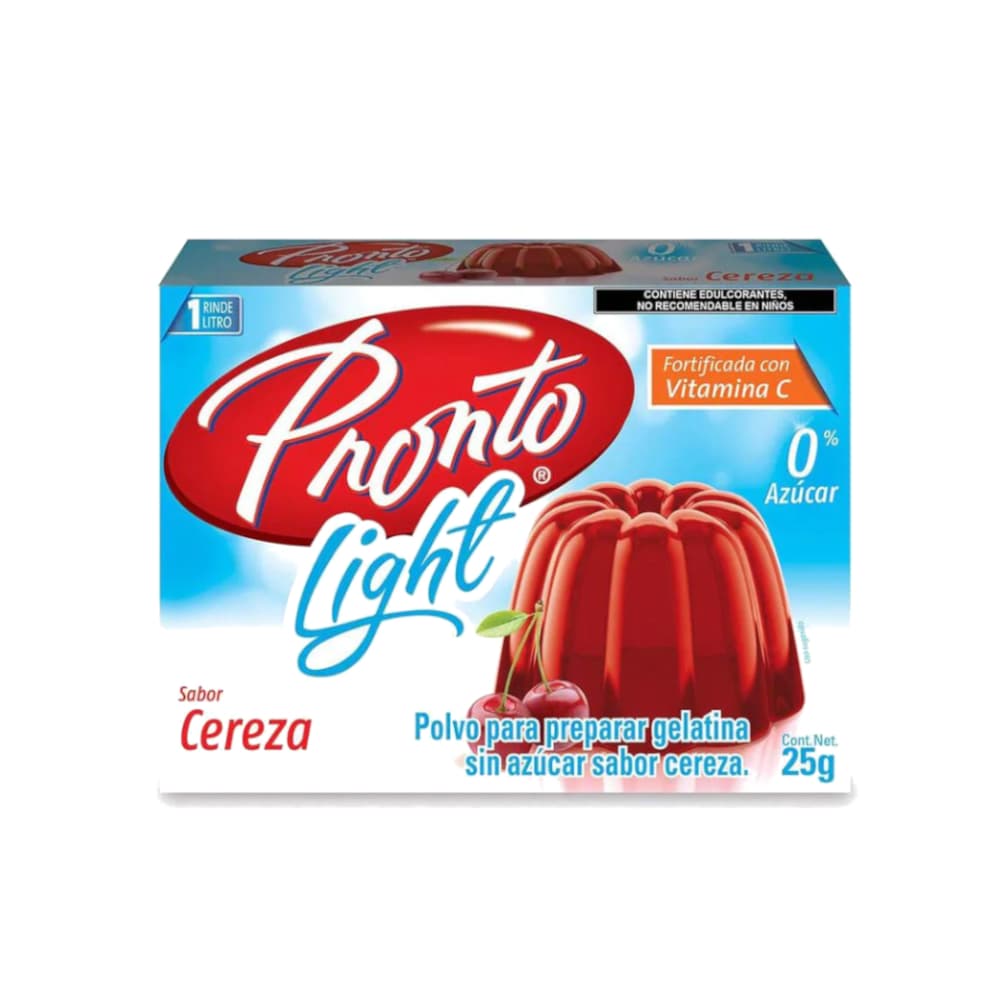 Polvo para preparar gelatina sin azúcar con sabor a cereza Pronto (25 g) - Imagen 1