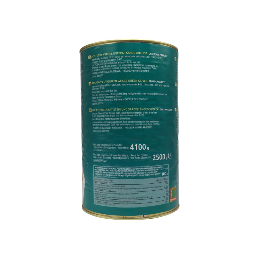 Aceitunas verdes enteras manzanilla sabor anchoa Diamir (4.1 kg / 9.04 lb) - Miniatura 3