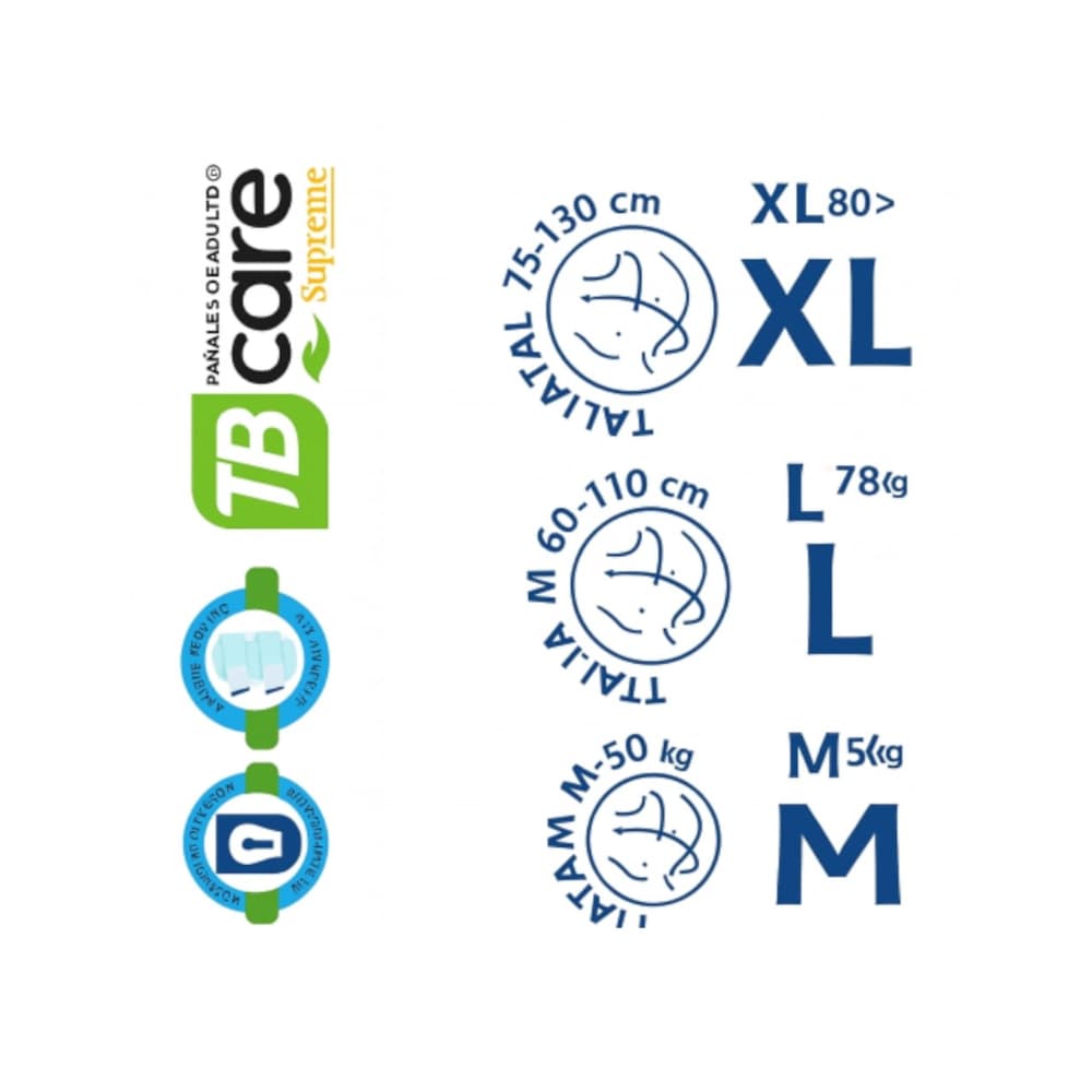 Pañales desechables para adultos talla M elásticos TB Care Supreme (10 U) - Miniatura 3