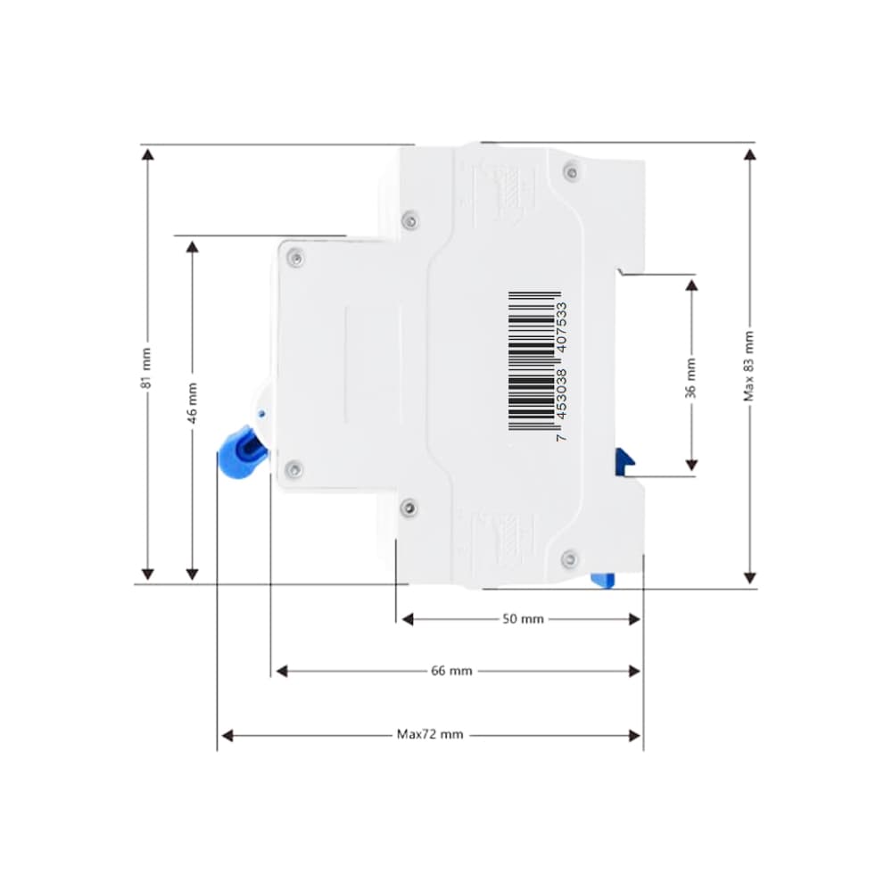 Interruptor - breaker - termomagnético de 2 polo tipo europeo Troen TR-C65-50A-2P - Miniatura 4